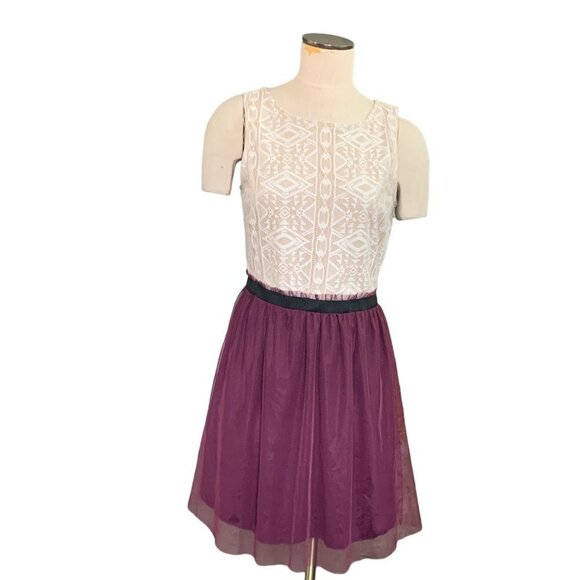 Speechless Lace & Tulle-Skirt Retro Party Dress Burgundy Skirt Sz 13 #138B - Picture 7 of 10